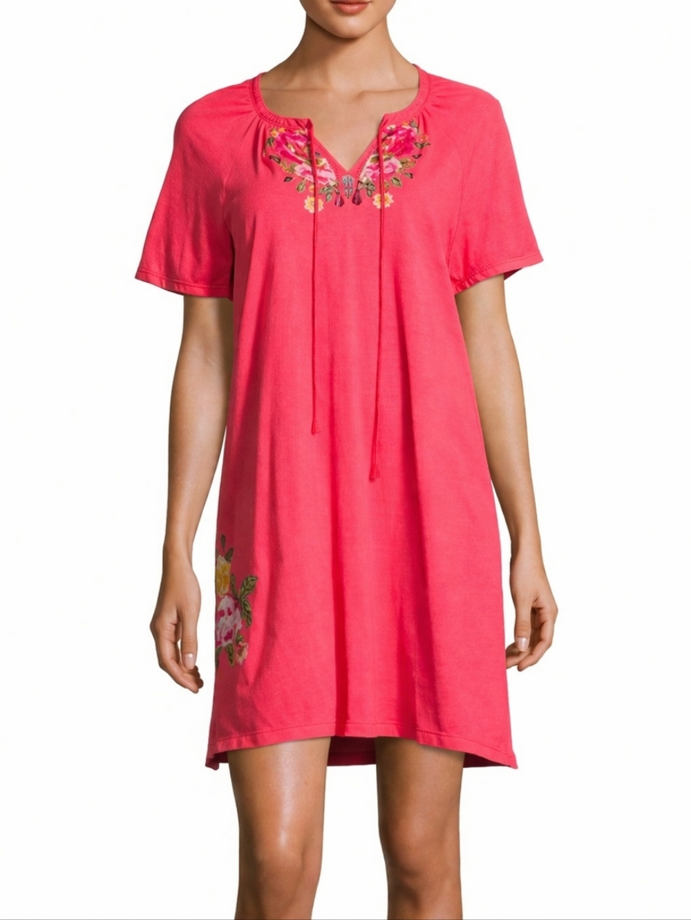 NWT Johnny Was Coral Embroidered Drawstring Peasant Dress Large $189